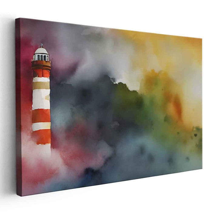 Guiding Shadows Whisper: Dreamlike Lighthouse Watercolor Canvas Art Print