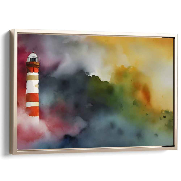 Guiding Shadows Whisper: Dreamlike Lighthouse Watercolor Canvas Art Print