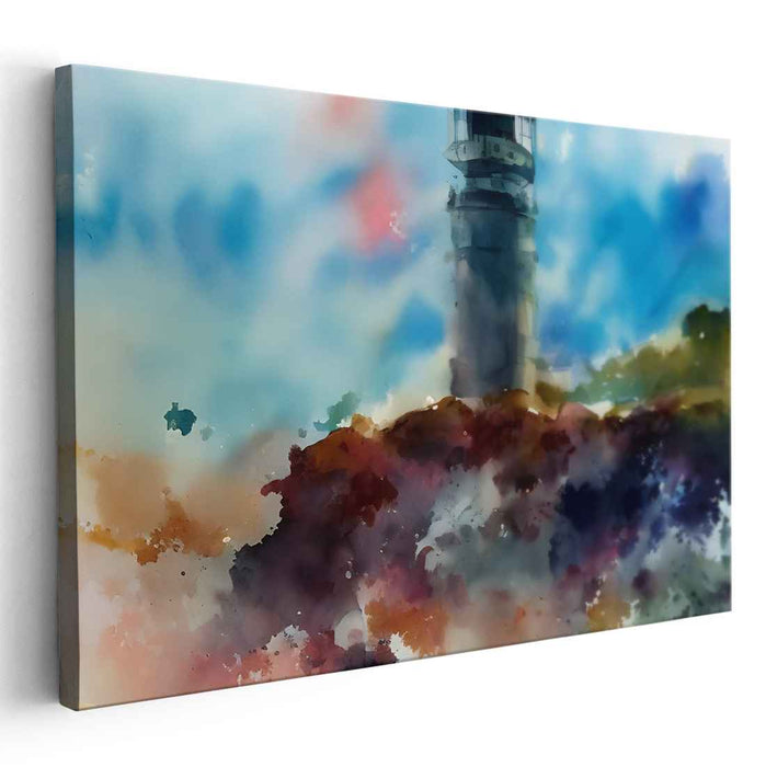 Lighthouse Dreamscape: Impressionist Watercolor Canvas Art