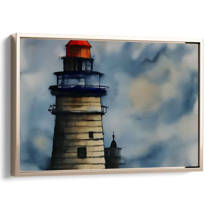 Tranquil Beacon Reflections: Serene Lighthouse Watercolor Canvas Art Print