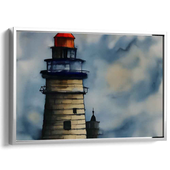 Tranquil Beacon Reflections: Serene Lighthouse Watercolor Canvas Art Print