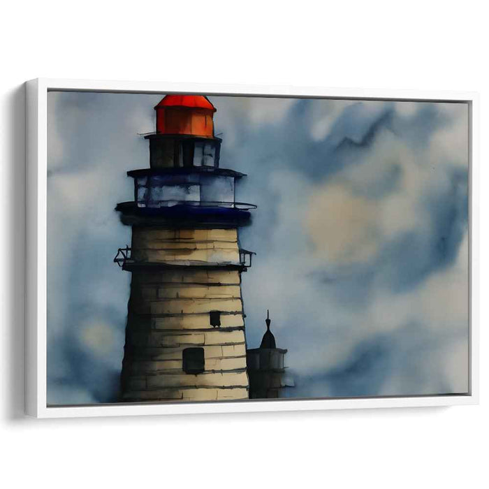 Tranquil Beacon Reflections: Serene Lighthouse Watercolor Canvas Art Print