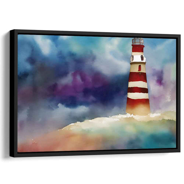 Whispers in the Tempest: Watercolor Lighthouse in Stormy Seas Canvas Art Print