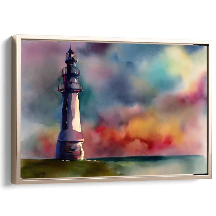 Guiding Light Drama: Dramatic Lighthouse Against Vibrant Sky Canvas Art Print