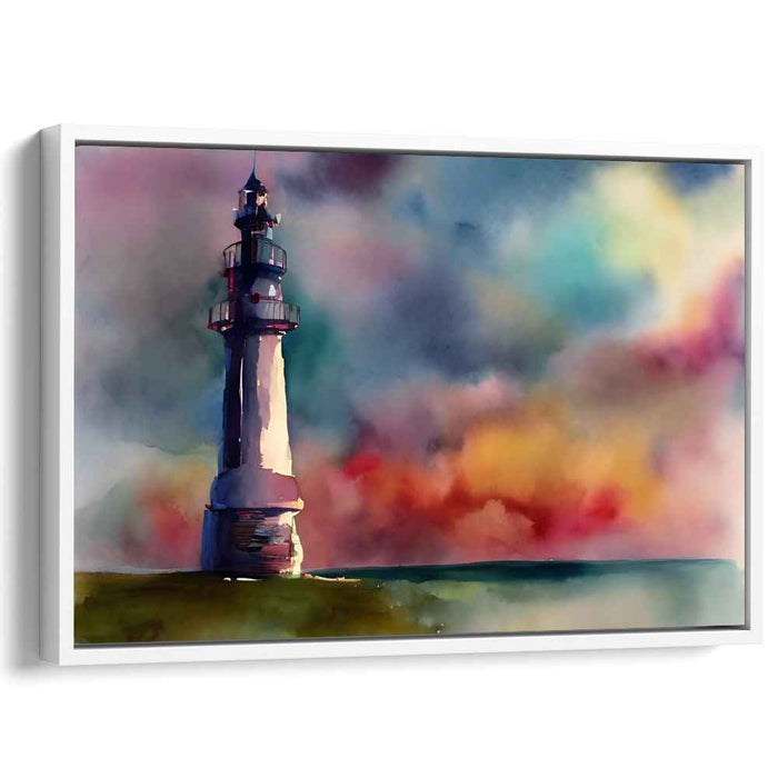 Guiding Light Drama: Dramatic Lighthouse Against Vibrant Sky Canvas Art Print