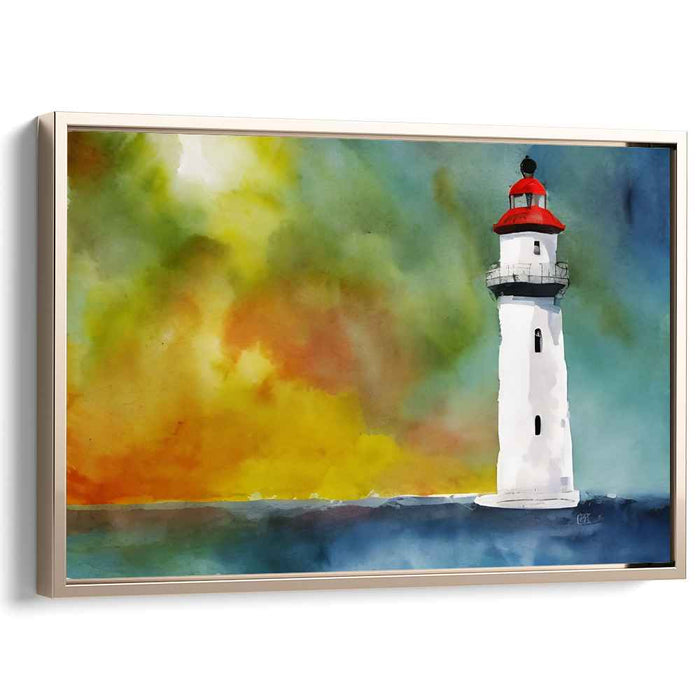Echoes Of Coastal Radiance: Impressionist Watercolor Lighthouse Canvas Art