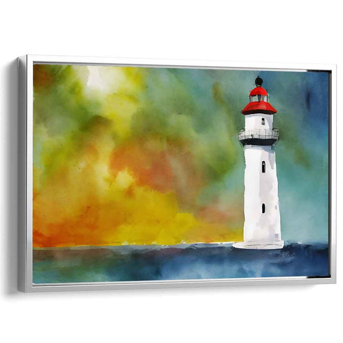 Echoes Of Coastal Radiance: Impressionist Watercolor Lighthouse Canvas Art