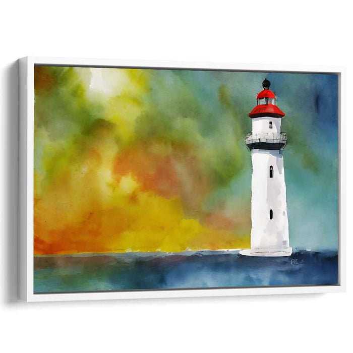 Echoes Of Coastal Radiance: Impressionist Watercolor Lighthouse Canvas Art