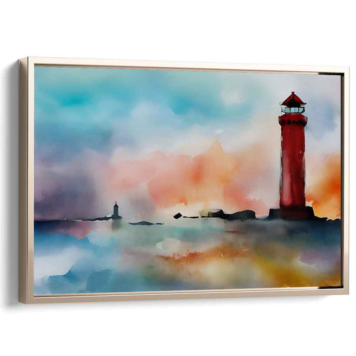 Guiding Light Symphony: Watercolor Lighthouse at Dawn Canvas Art Print
