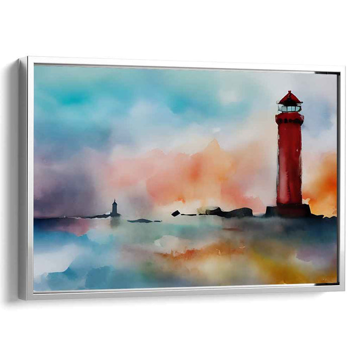 Guiding Light Symphony: Watercolor Lighthouse at Dawn Canvas Art Print