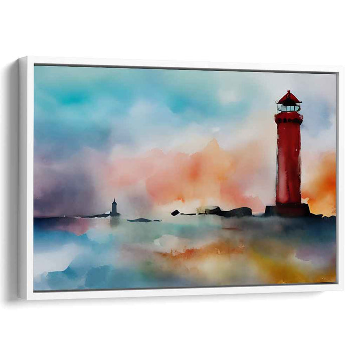 Guiding Light Symphony: Watercolor Lighthouse at Dawn Canvas Art Print