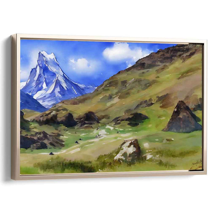 Cloud Veil: Watercolor Mountain Landscape