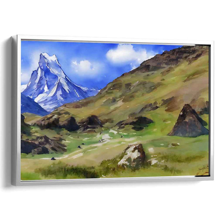 Cloud Veil: Watercolor Mountain Landscape