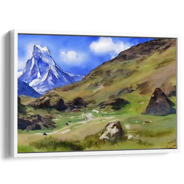 Cloud Veil: Watercolor Mountain Landscape