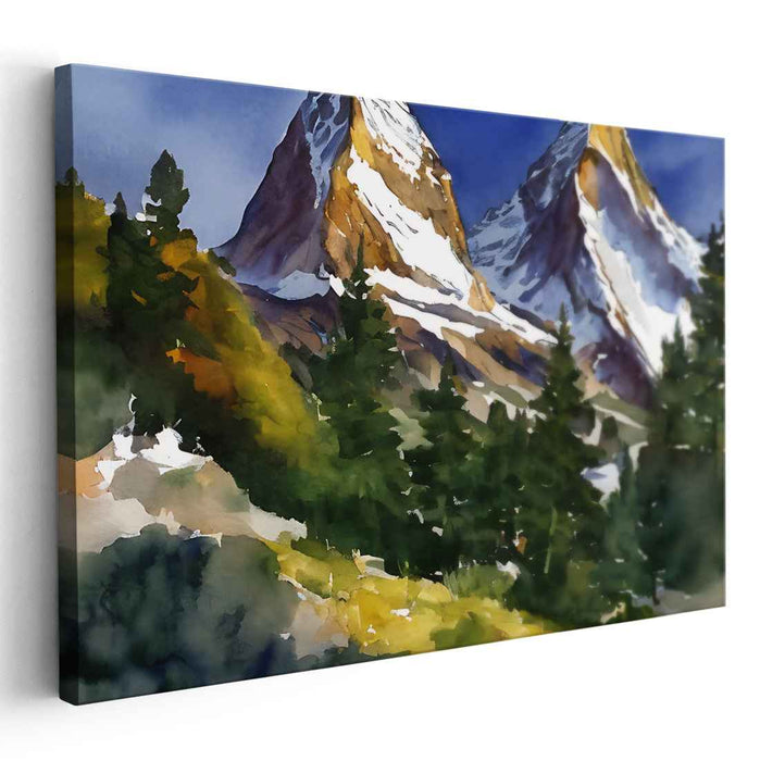 Alps Tranquil Serenade: Alpine Serenity Watercolor Landscape