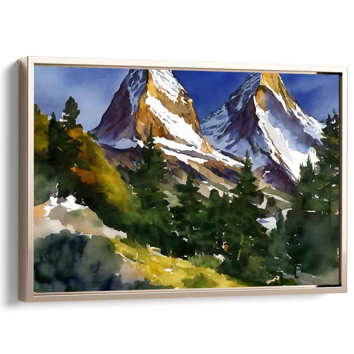 Alps Tranquil Serenade: Alpine Serenity Watercolor Landscape