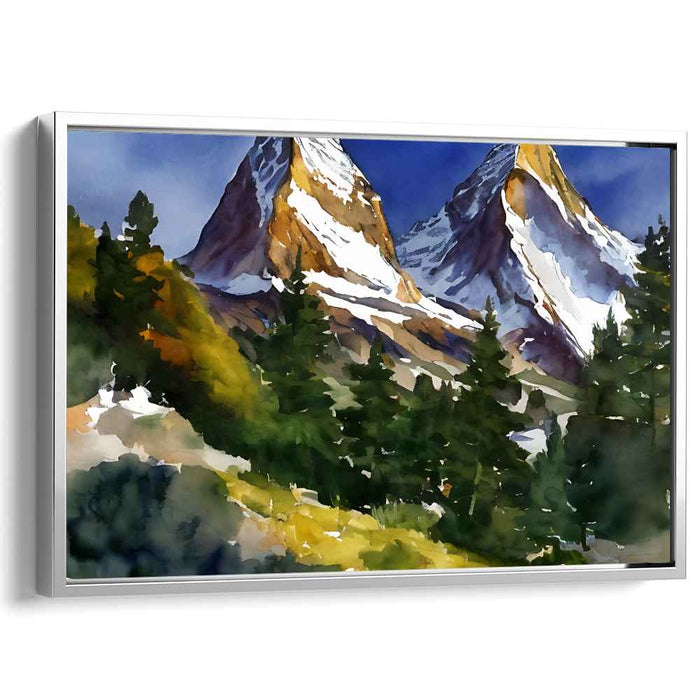 Alps Tranquil Serenade: Alpine Serenity Watercolor Landscape