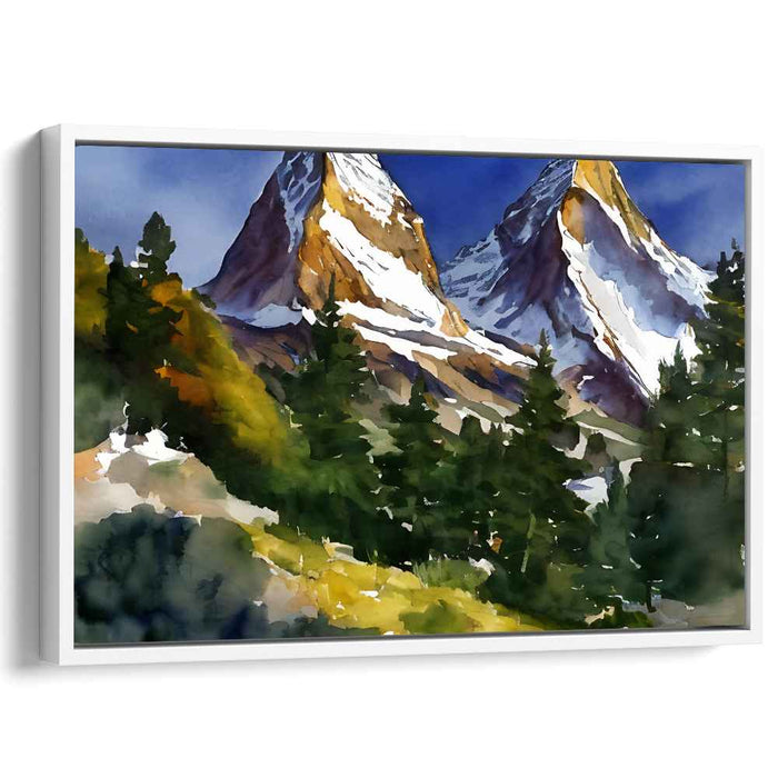 Alps Tranquil Serenade: Alpine Serenity Watercolor Landscape