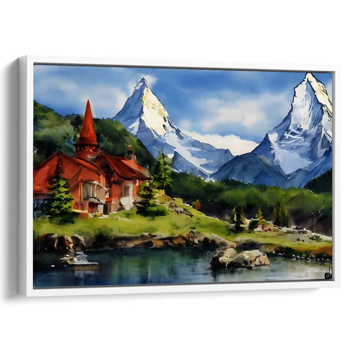 Whispers in Frosty Silence: Snow-Capped Mountain Village Canvas Art Print