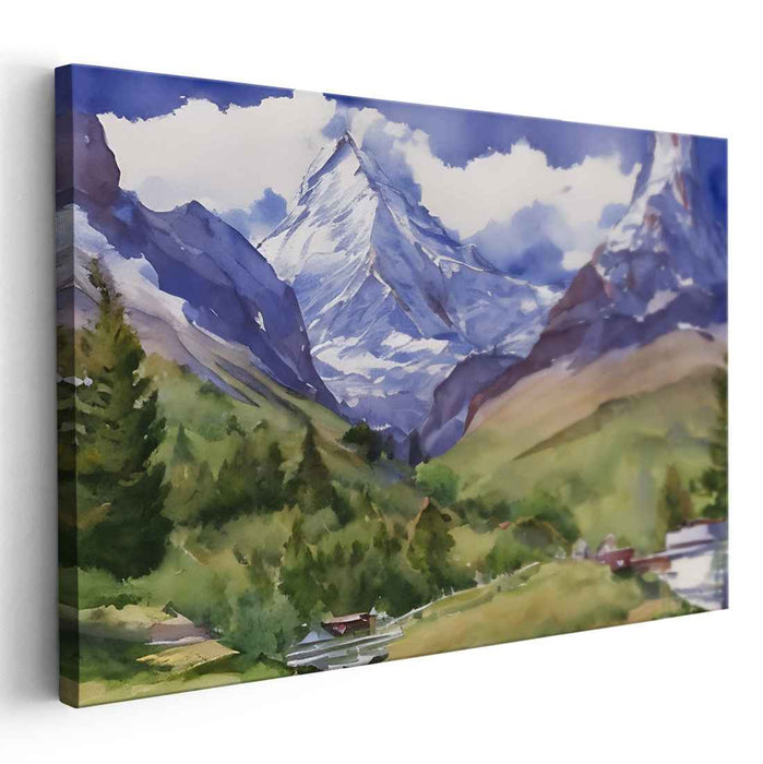 Aqueous Brushstrokes Impressions: Watercolor Landscape Canvas Art Print