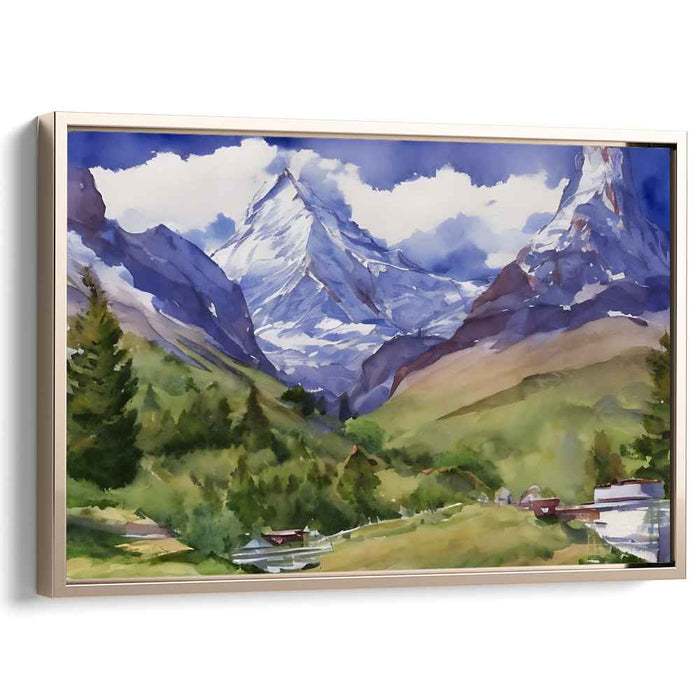 Aqueous Brushstrokes Impressions: Watercolor Landscape Canvas Art Print