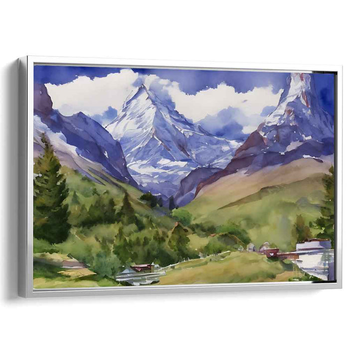 Aqueous Brushstrokes Impressions: Watercolor Landscape Canvas Art Print