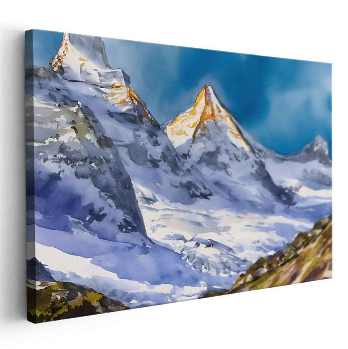 Misty Peaks Perspective: Watercolor Mountain Landscape Canvas Art Print