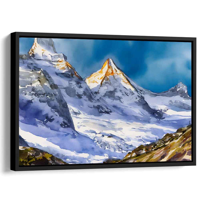 Misty Peaks Perspective: Watercolor Mountain Landscape Canvas Art Print