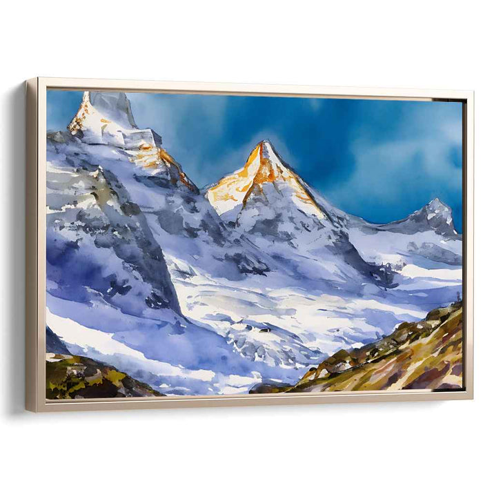 Misty Peaks Perspective: Watercolor Mountain Landscape Canvas Art Print