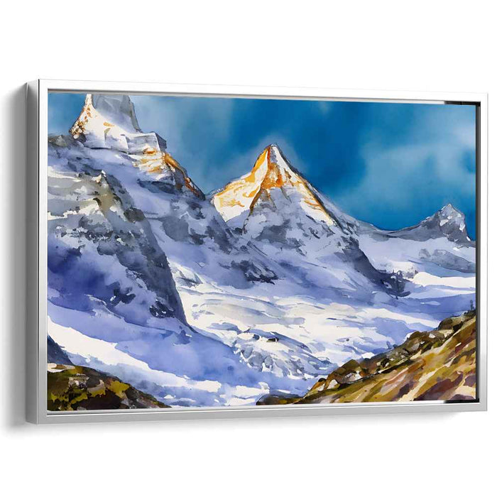 Misty Peaks Perspective: Watercolor Mountain Landscape Canvas Art Print