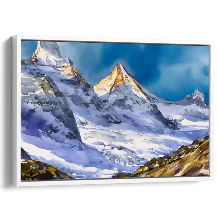 Misty Peaks Perspective: Watercolor Mountain Landscape Canvas Art Print