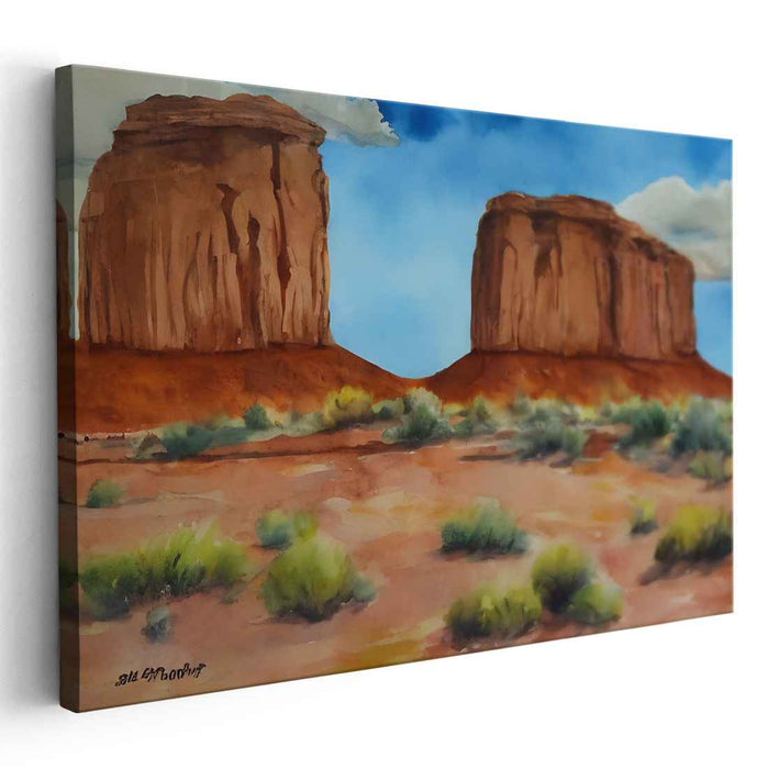 Majestic Buttes of Monument Valley: Serene Watercolor Landscape Art Print