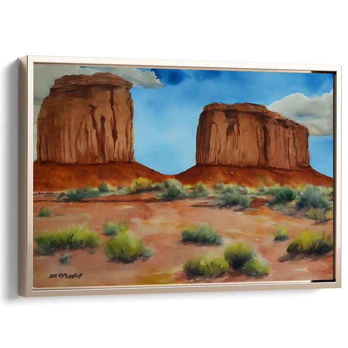 Majestic Buttes of Monument Valley: Serene Watercolor Landscape Art Print