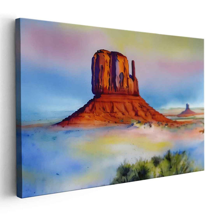 Misty Mirage Mesas: Watercolor Vista of Monument Valley