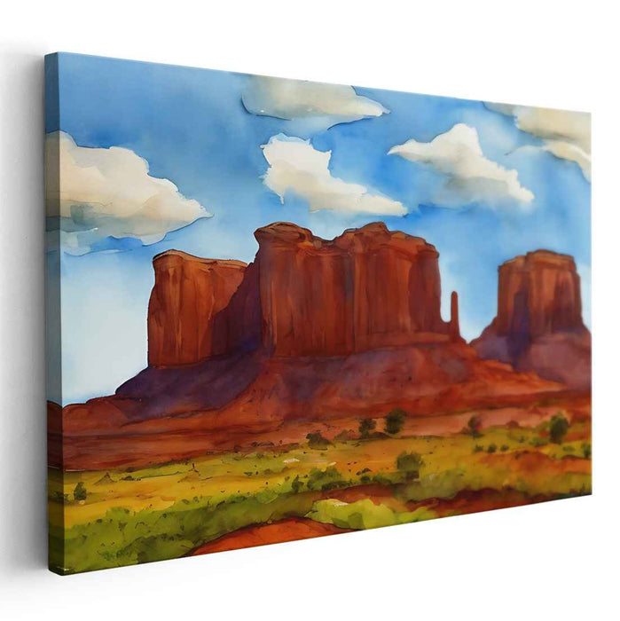 Echoes of Sandstone Dreams: Watercolor Landscape of Monument Valley Canvas Art