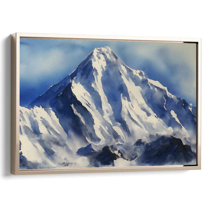 Frosty Summit Reflections: Snow-Capped Mountain Watercolor Landscape