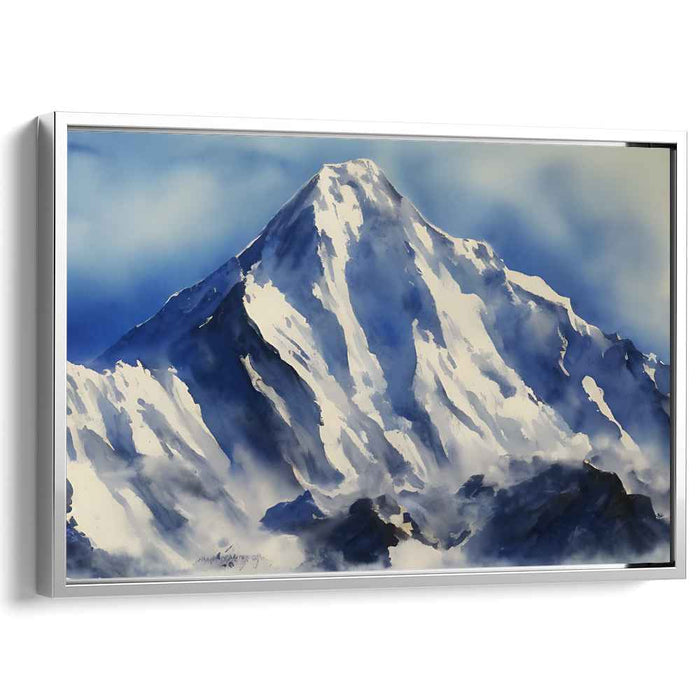 Frosty Summit Reflections: Snow-Capped Mountain Watercolor Landscape
