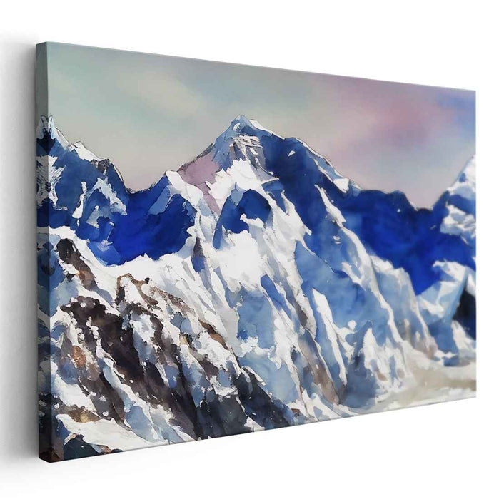 Whispers of the Summit: Watercolor Mountain Range Canvas Art Print