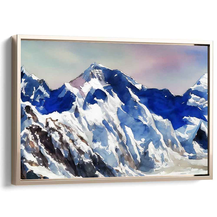 Whispers of the Summit: Watercolor Mountain Range Canvas Art Print