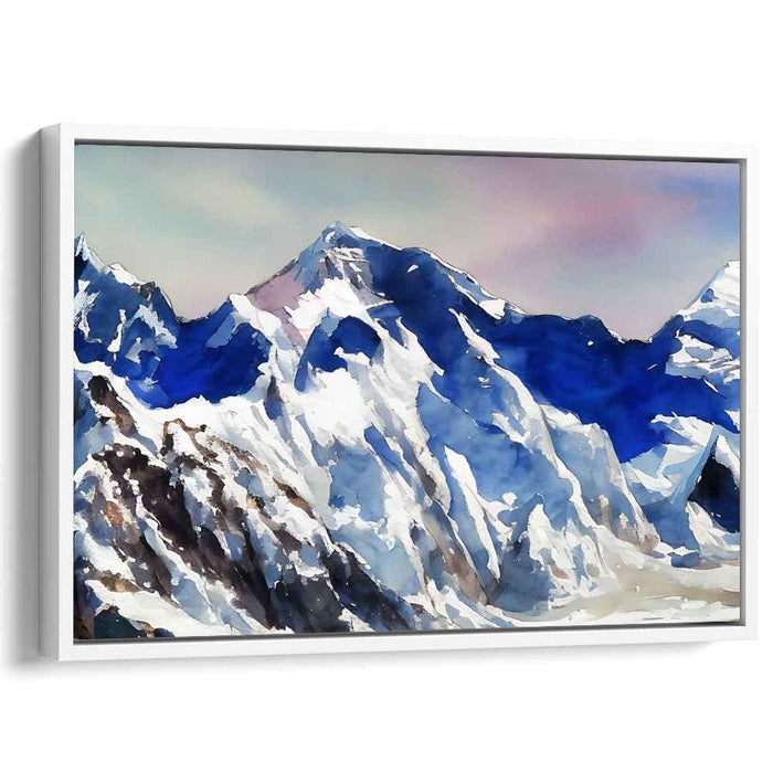 Whispers of the Summit: Watercolor Mountain Range Canvas Art Print