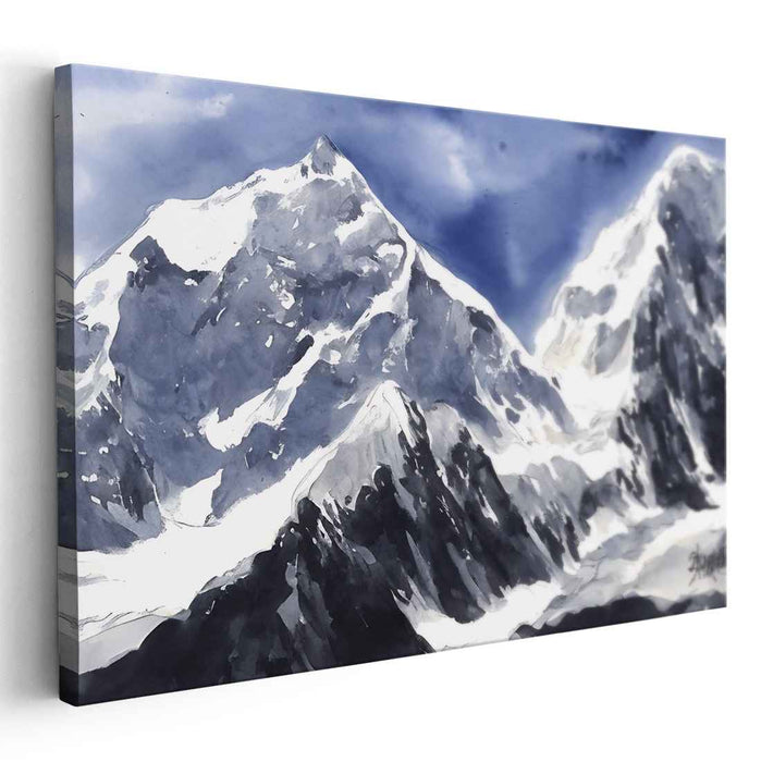 Chill Summit Tranquility: Serene Snow-Capped Mountain Landscape Canvas Art Print