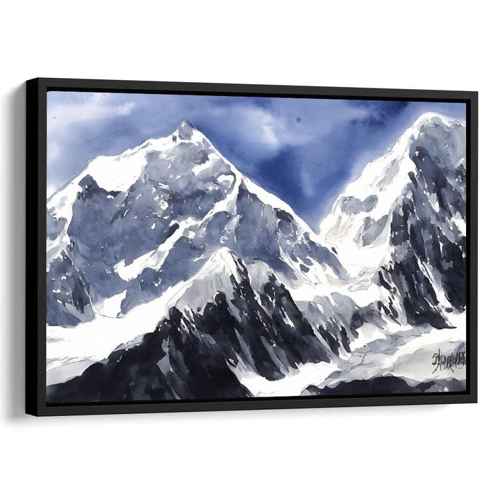 Chill Summit Tranquility: Serene Snow-Capped Mountain Landscape Canvas Art Print