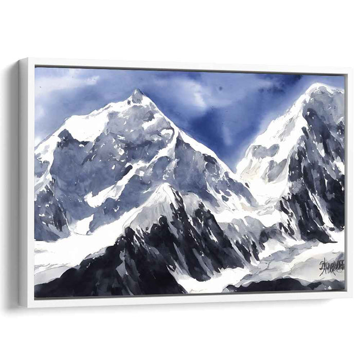 Chill Summit Tranquility: Serene Snow-Capped Mountain Landscape Canvas Art Print