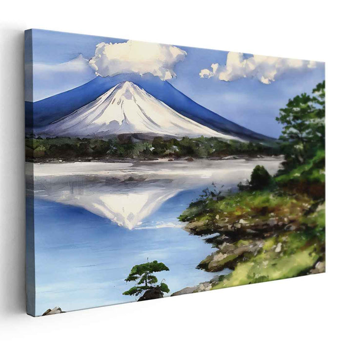 Summit Tranquility: Majestic Mountain and Serene Lake Canvas Art