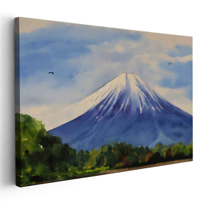 Summit Whisperings: Majestic Mount Fuji Watercolor Landscape