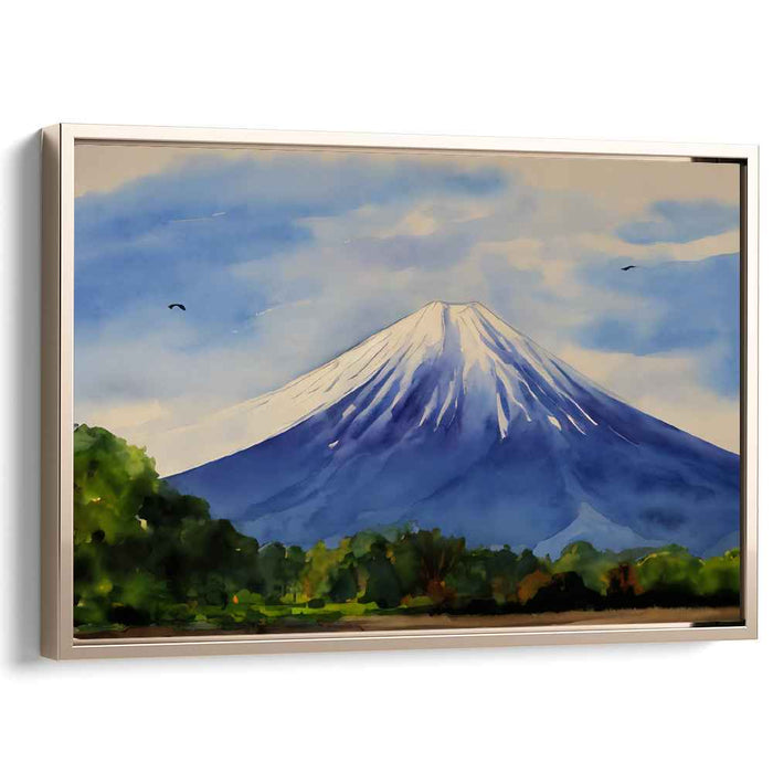 Summit Whisperings: Majestic Mount Fuji Watercolor Landscape