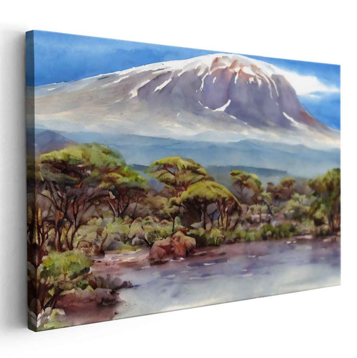 Golden Grass Hues Dance: Serene African Savannah Watercolor Landscape