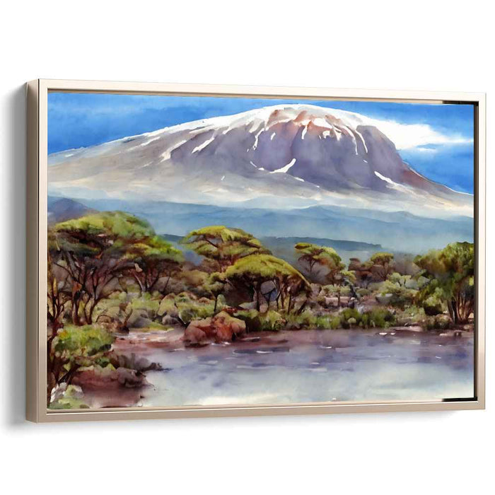 Golden Grass Hues Dance: Serene African Savannah Watercolor Landscape