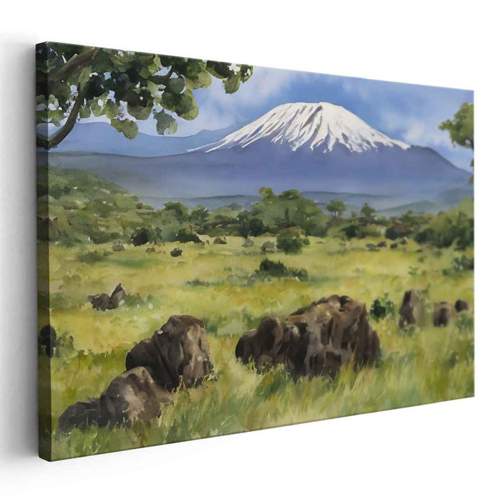 Jade Ascent: Majestic Mountain and Verdant Landscape Canvas Art