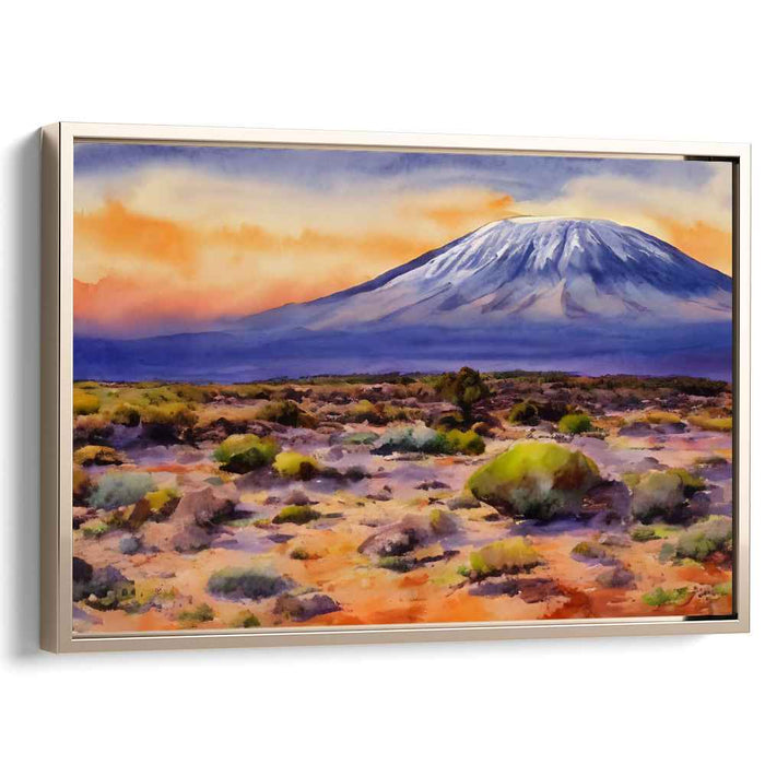 Twilight Peaks Painting: Serene Mountain Sunset Watercolor Canvas Art